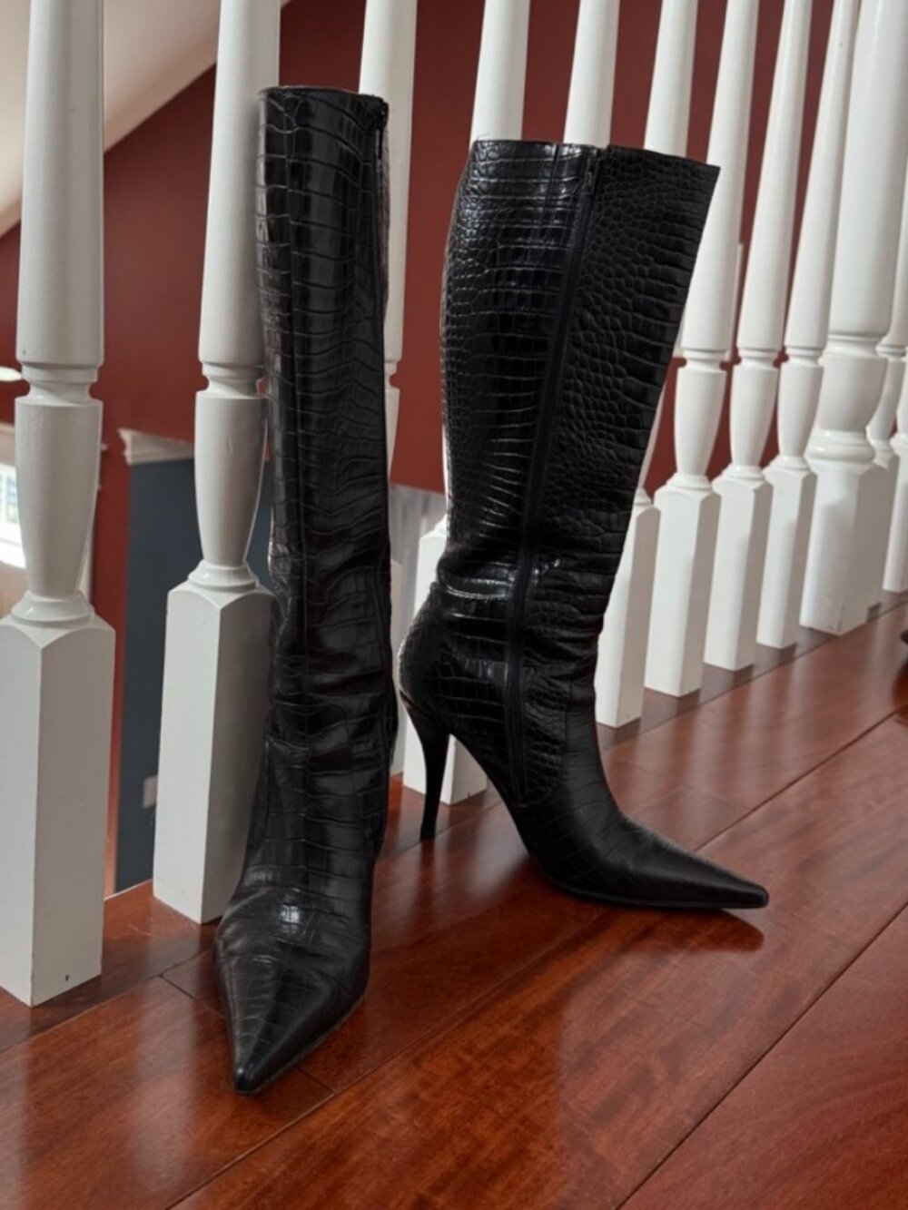 Via Spiga Crocodile Pattern Knee-High Leather Boots-Size 8